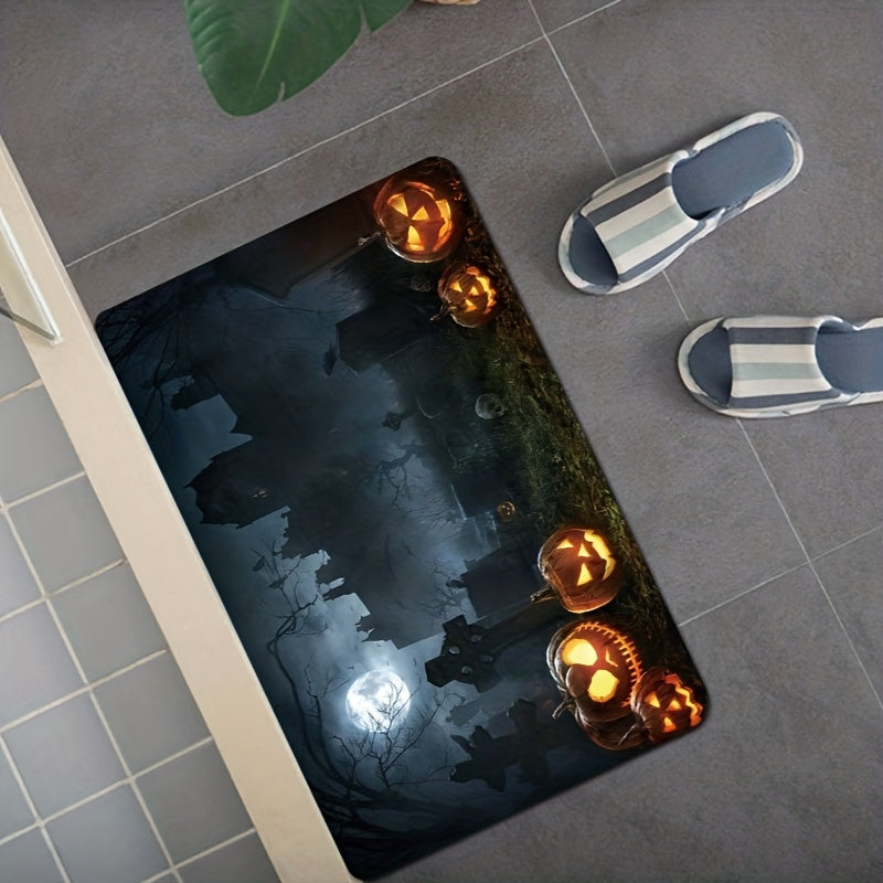 3pcs Halloween Pumpkin Mat Set Non Slip Bathroom Toilet Rug U Shape Mat
