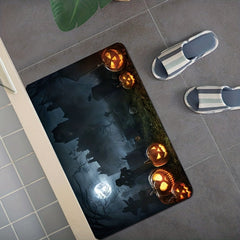 3pcs Halloween Pumpkin Mat Set Non Slip Bathroom Toilet Rug U Shape Mat