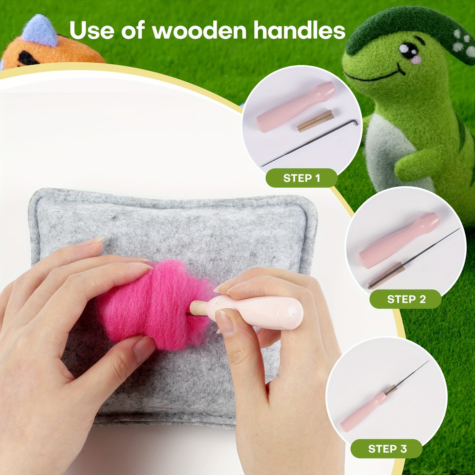 4pcs Beginner Dinosaur Christmas Needle Felting Kit DIY Craft Material