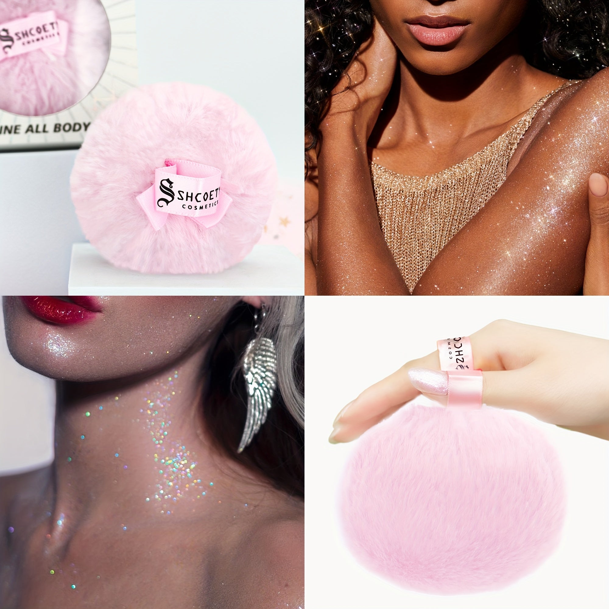 Peach Glitter Highlighting Puff for Face and Body