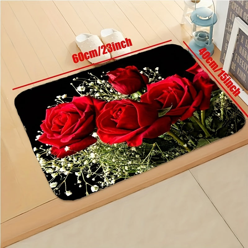 Soft Kitchen Rug Anti Fatigue Rose Flowers Waterproof Non Slip Runner Rug