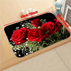 Soft Kitchen Rug Anti Fatigue Rose Flowers Waterproof Non Slip Runner Rug