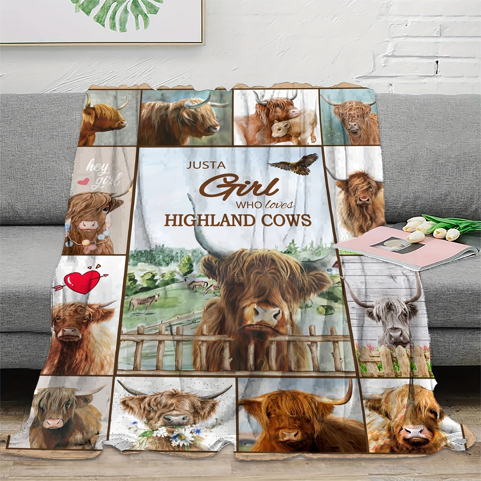 Scottish Highland Cow Flannel Blanket for Couch Bed Sofa Camping Traveling