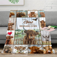 Scottish Highland Cow Flannel Blanket for Couch Bed Sofa Camping Traveling