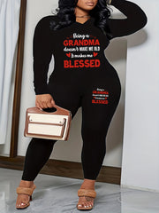 Slogan Print V-Neck Top & Leggings Set