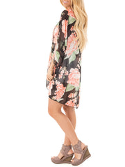 Floral Print Sheer Rash Guard Shirt V Neck Long Sleeve Cover Up