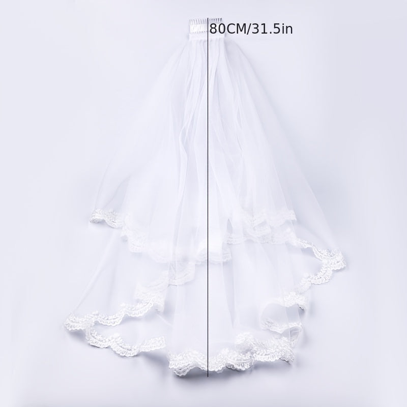 Double Layer Lace Bridal Wedding Veil with Hair Comb