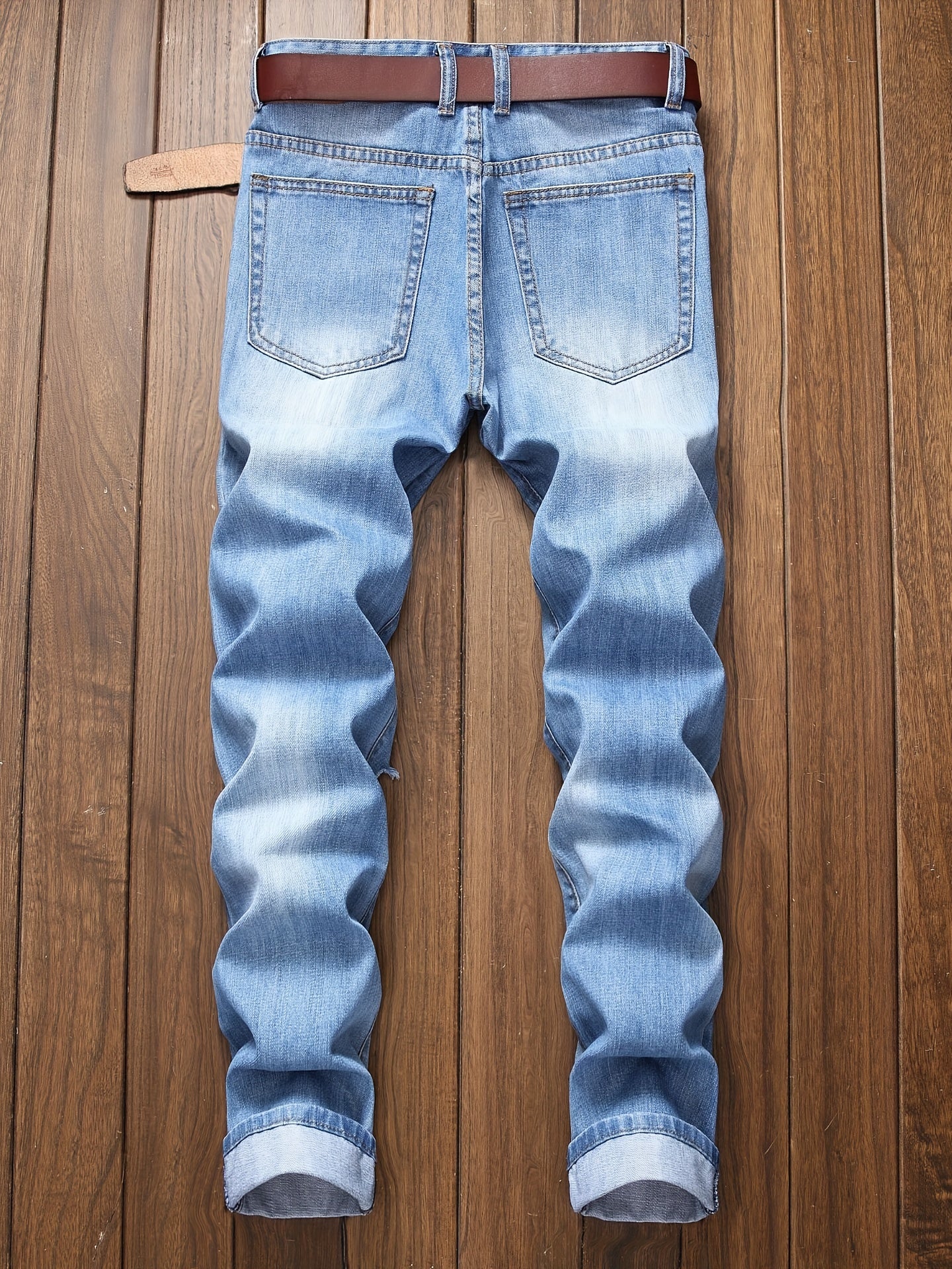 Men's Slim Fit Ripped Jeans Straight Leg Denim Pants