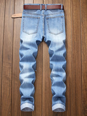 Men's Slim Fit Ripped Jeans Straight Leg Denim Pants