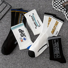 5 Pairs Letter Pattern Print Socks Men's Outdoor Street Stockings