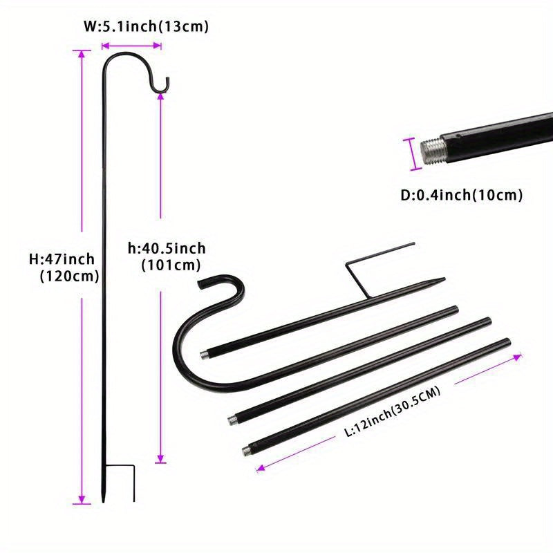 Adjustable Bird Feeder Pole w/ Detachable Hooks for Feeders, Plants & Lanterns