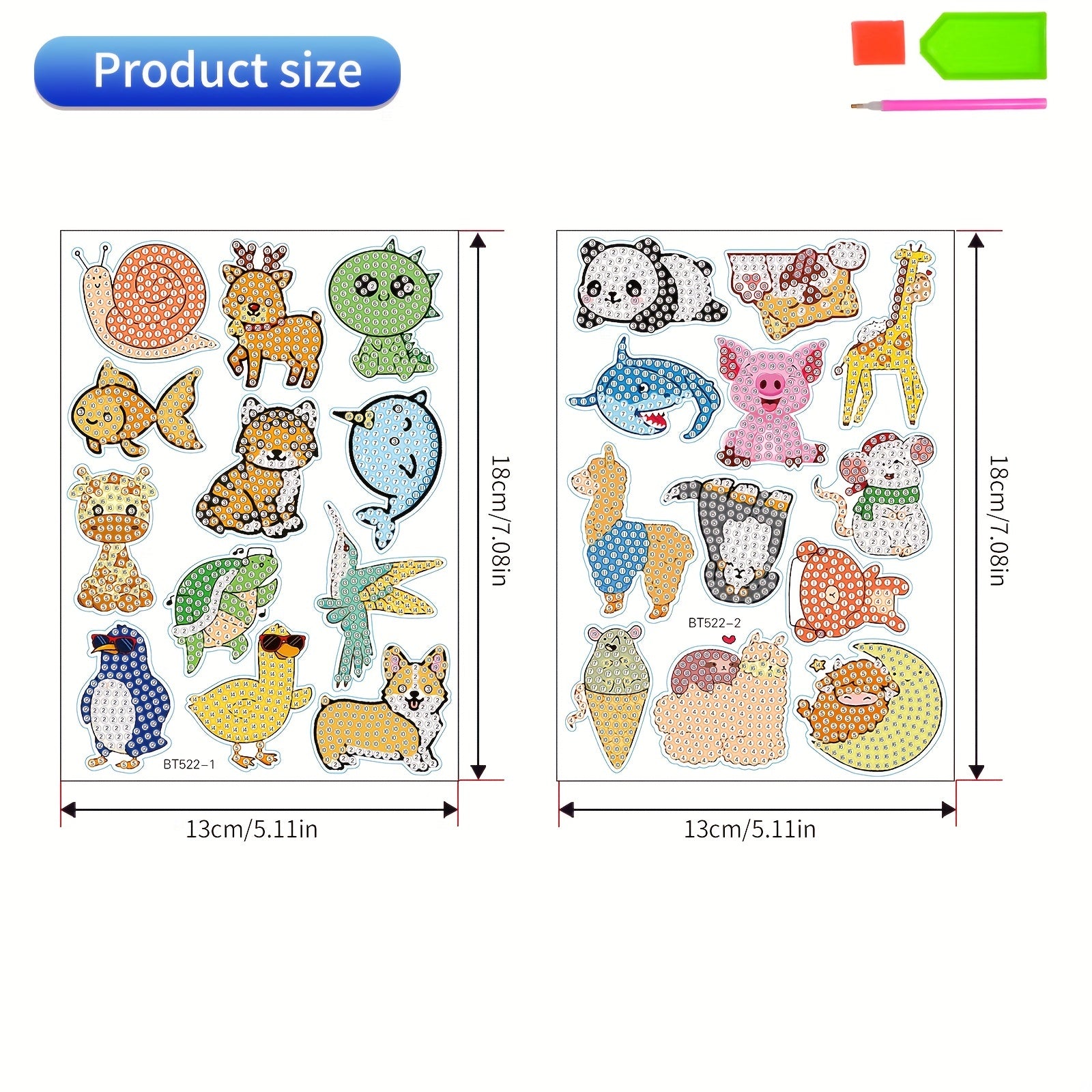 Animal Cartoon Rhinestone Decals 22-24pcs Diamond Painting Kits for Kids