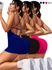 Women's Solid Yoga Jumpsuits Workout Sport Activewear