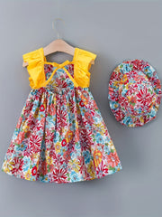 Floral Print Dress & Hat Set for Baby Girls 2pcs