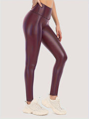 PU Leather Yoga Pants Fleece Lined Stretch Leggings