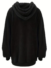 Solid Quarter Zip Fuzzy Hoodie Long Sleeve Hoodies Sweatshirt Women