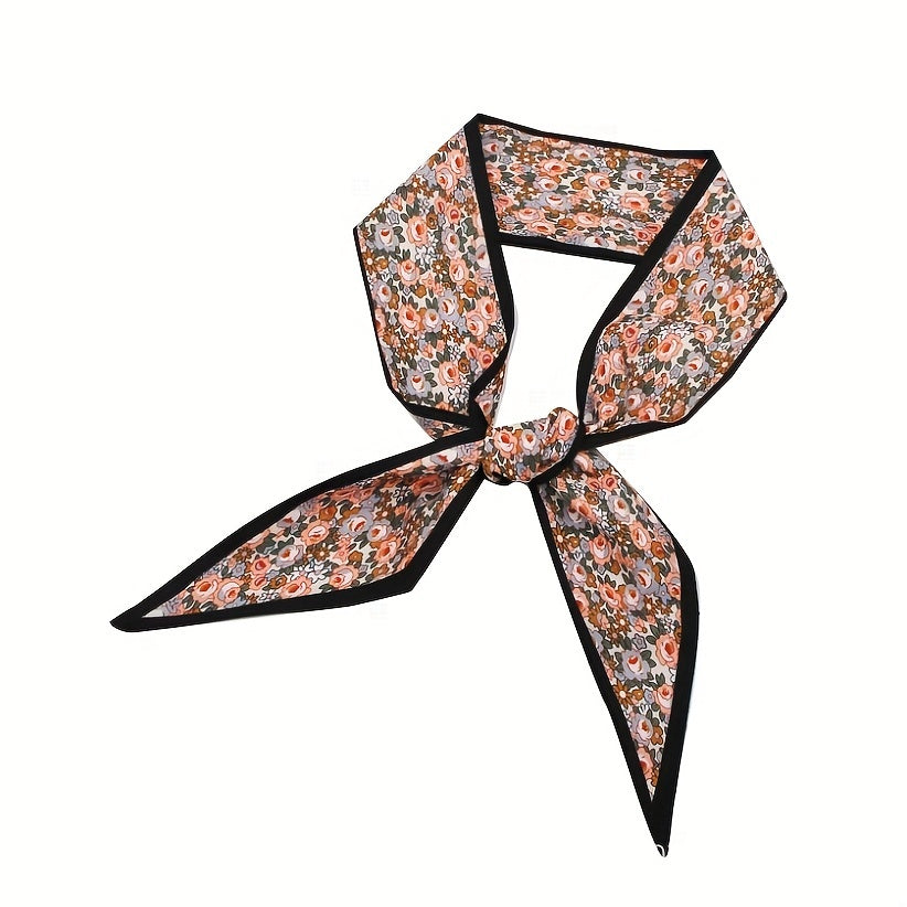 2pcs Floral & Strawberry Skinny Scarf Ribbon Neckerchief Twilly Scarf