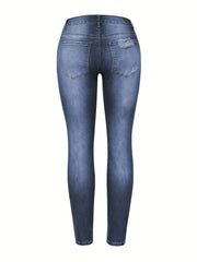 Ripped Knee Skinny Jeans Embossed Pants