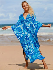Tie Dye Bat Sleeve V Neck Cover Up Dress