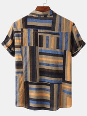 Men's Casual Stripe Pattern Short Sleeve Hawaiian Shirt