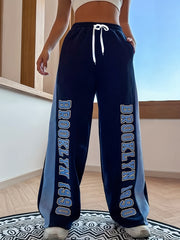Women's Stripe & Letter Print Gym Trousers