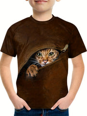 Boy's Kitten Graphic T shirt Casual 3D Print Tee Kid's Clothing