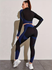 Zipper Yoga Top & Running Leggings Set for Women
