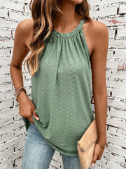 Embroidered Eyelet Tank Top Crew Neck Summer Sleeveless Casual Top