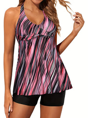 Striped Twist Front Tankini Set