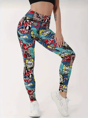 Cartoon Print Yoga Leggings High Waist Slim Fitness Pants