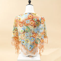 Rose Lace Tassel Triangle Scarf Boho Colorful Shawl Women Windproof Head Wrap