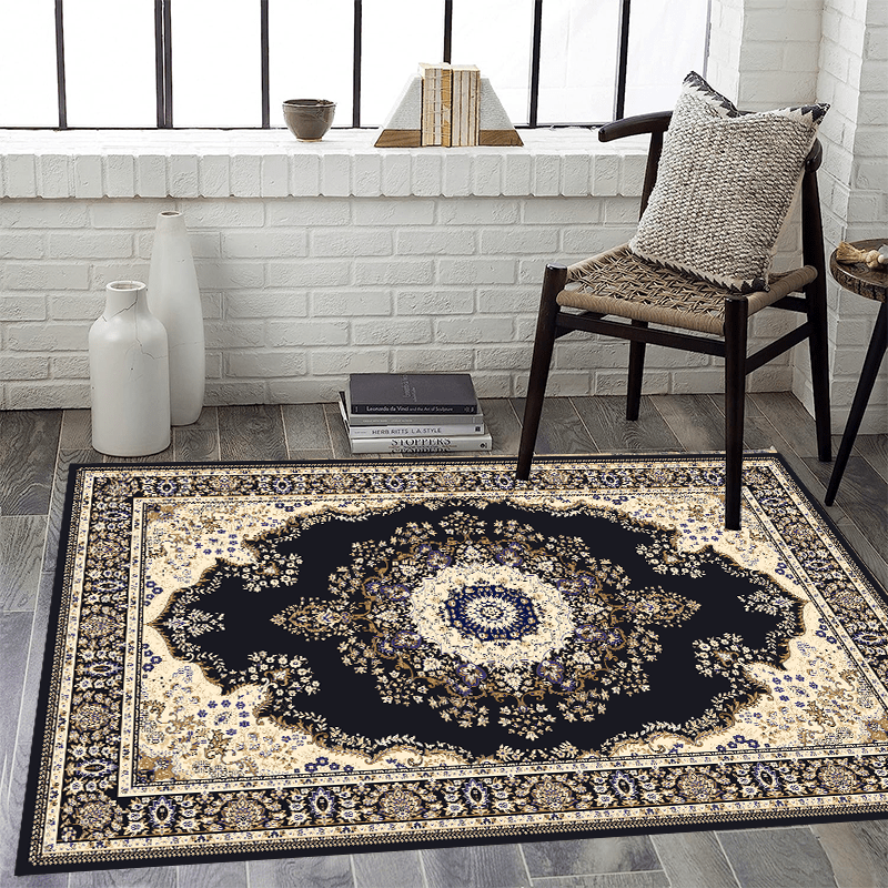 Fluffy Faux Wool Area Rug Non-slip Large Carpet Vintage Oriental Design