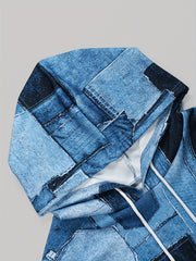 Women's Plus Denim Print Hoodie & Joggers Set