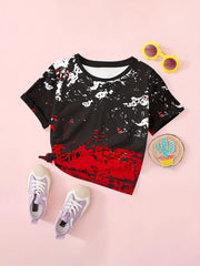 Pattern Graphic Crew Neck Tshirt for Girls