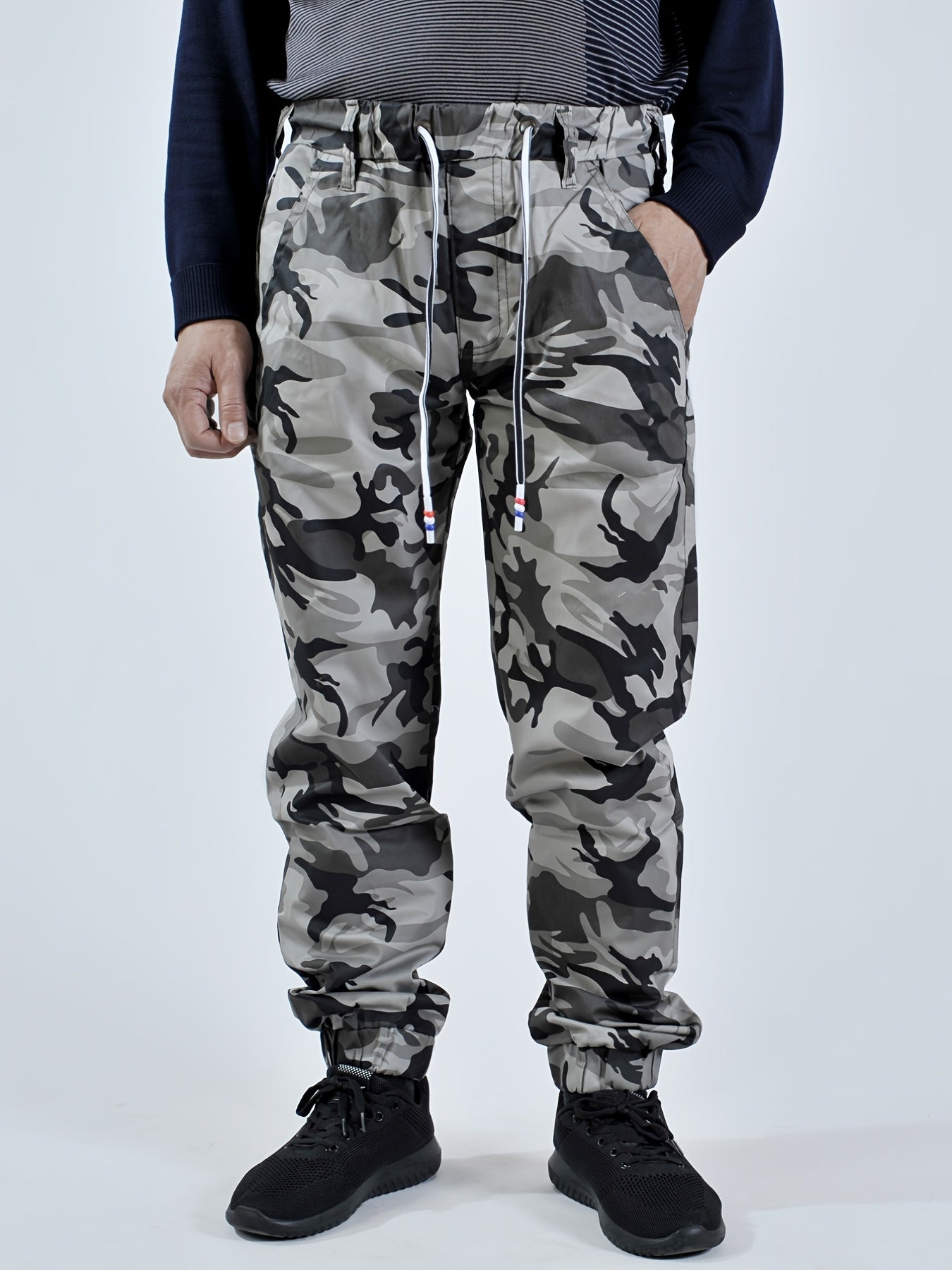 Men's Camo Cargo Pants Elastic Waist Casual Trousers
