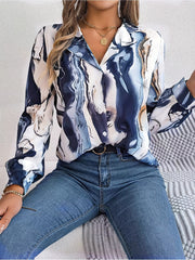 Marble Print Button Up Collar Top
