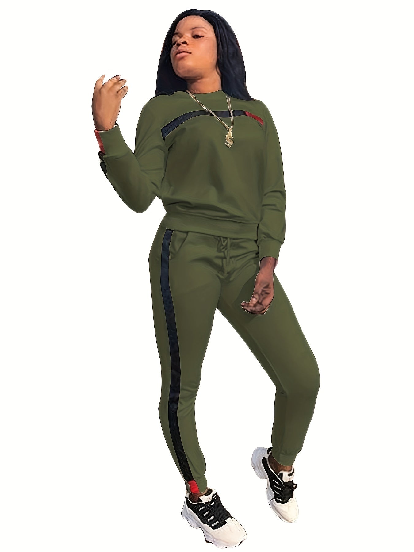 Casual 2pc Set Crew Neck Tops & Running Pants