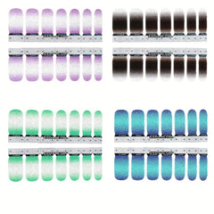 14 Sheets Gradient Glitter Nail Stickers Set Full Wraps Polish Stickers Decal St