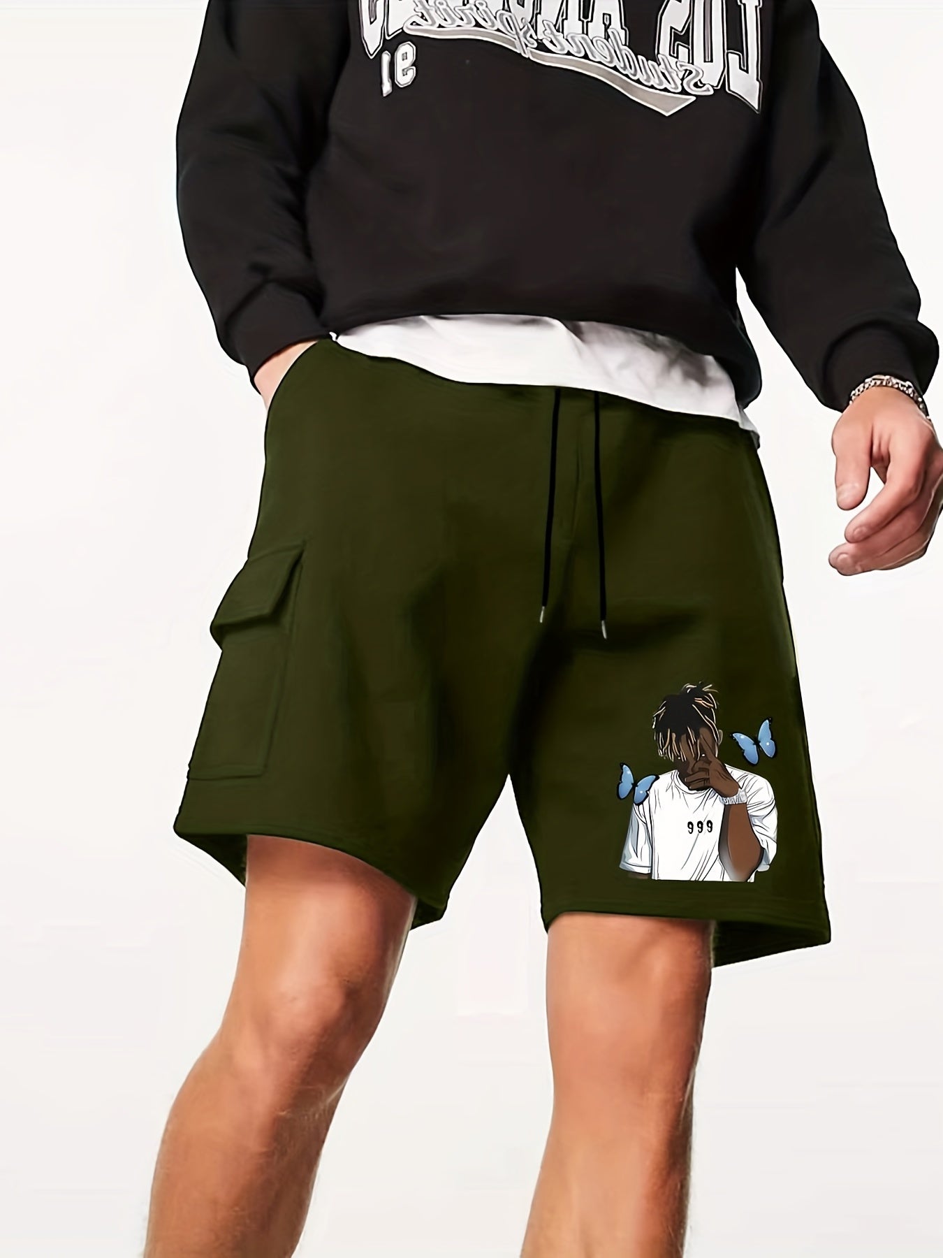 Hip Pop Man Rapper Print Men's Drawstring Cargo Short Pants