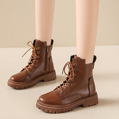 Women's Winter Lace-up Combat Boots Fleece Lined Thick Platform Mid Calf