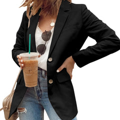 Solid Blazer Open Front Long Sleeve Work Office Outerwear