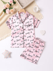 2pcs Girls Casual Summer T shirt And Shorts Pajama Set