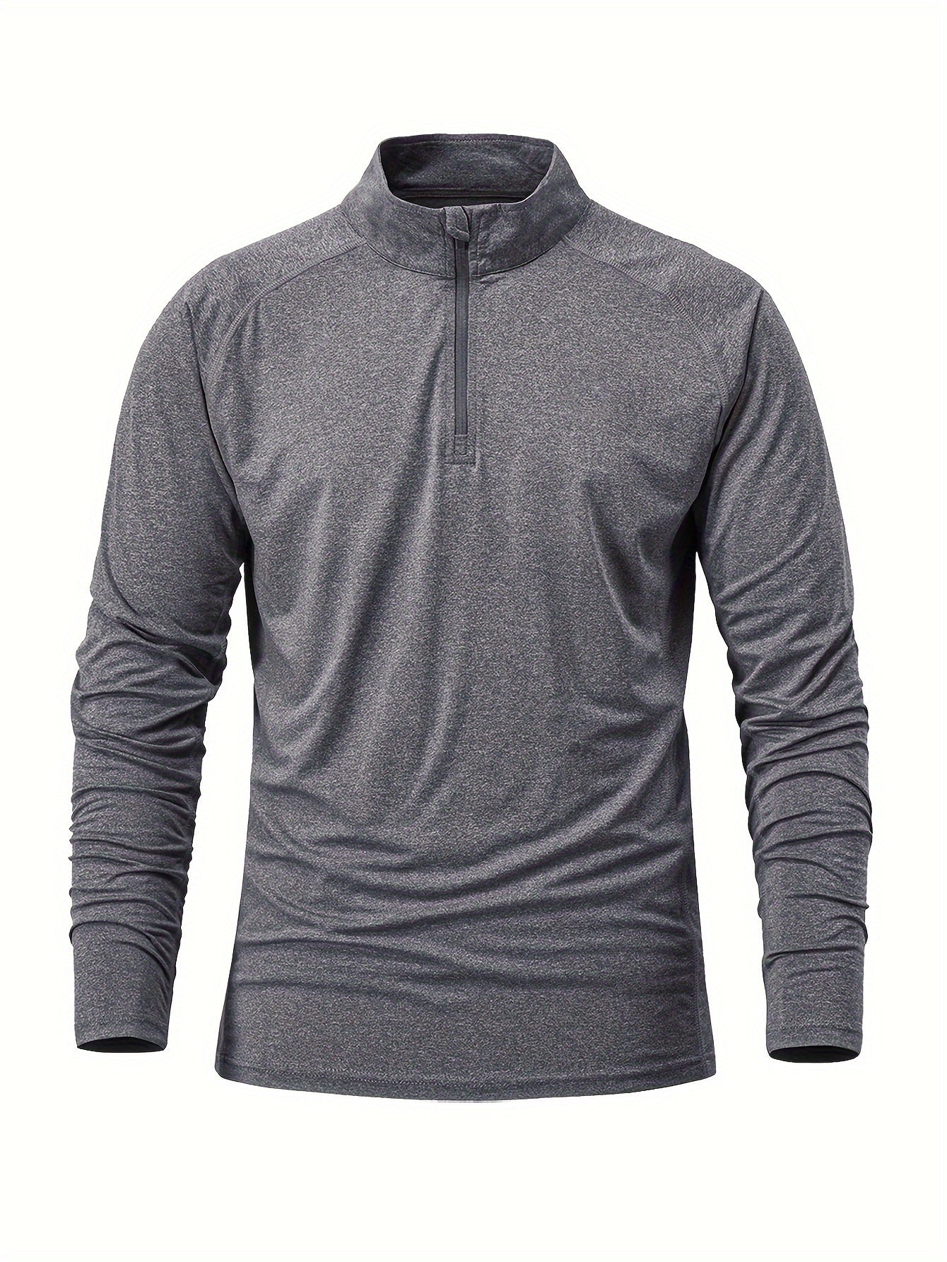 Men's Grey Long Sleeve Polo Shirt Casual Mid Stretch Lapel Button Up Polo Shirt