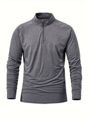 Men's Grey Long Sleeve Polo Shirt Casual Mid Stretch Lapel Button Up Polo Shirt