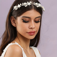 Pearl Bridal Headband Flower Hair Hoop for Wedding
