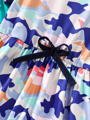 2pcs Camo & Solid Dress for Girls Casual Playwear Dress with Pockets