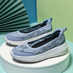 Women's Lace Walking Shoes Slip On Sneakers with Wedge Sole