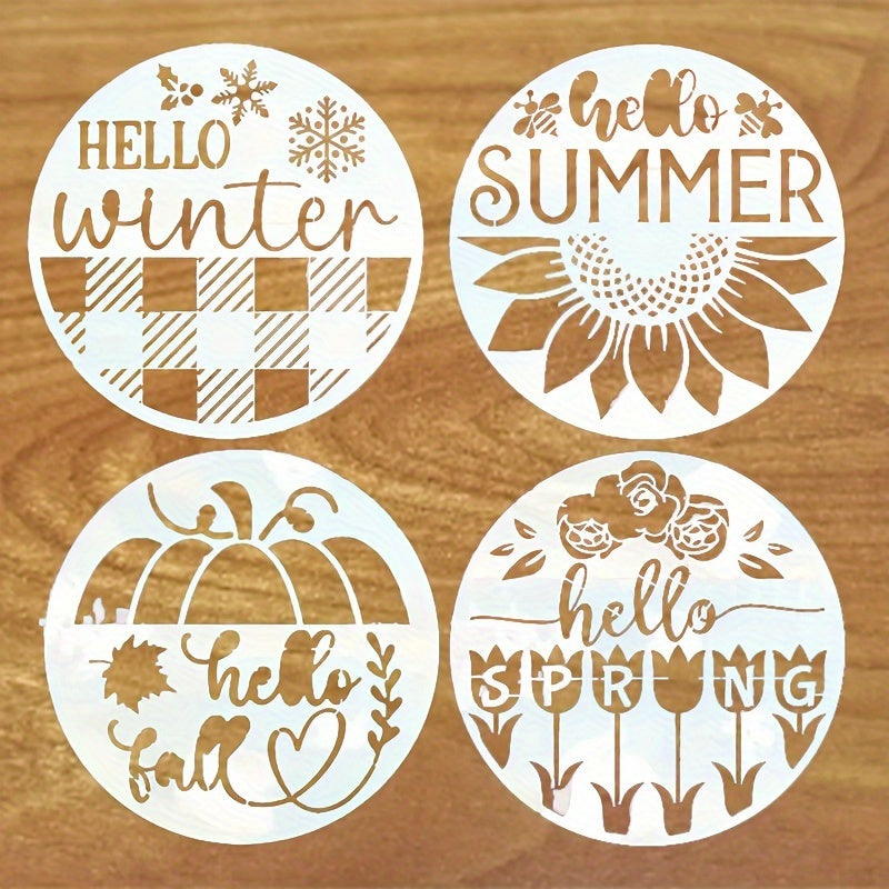 4pcs Seasons Art Template for Wood Board, Reusable & Washable