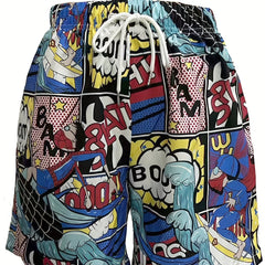 Quick Drying Comics Pattern Swim Trunks Men's Board Shorts Swimwear