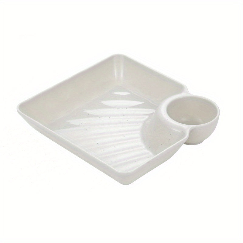 4pcs Dumpling Plates With Sauce Compartment Square Serving Plates